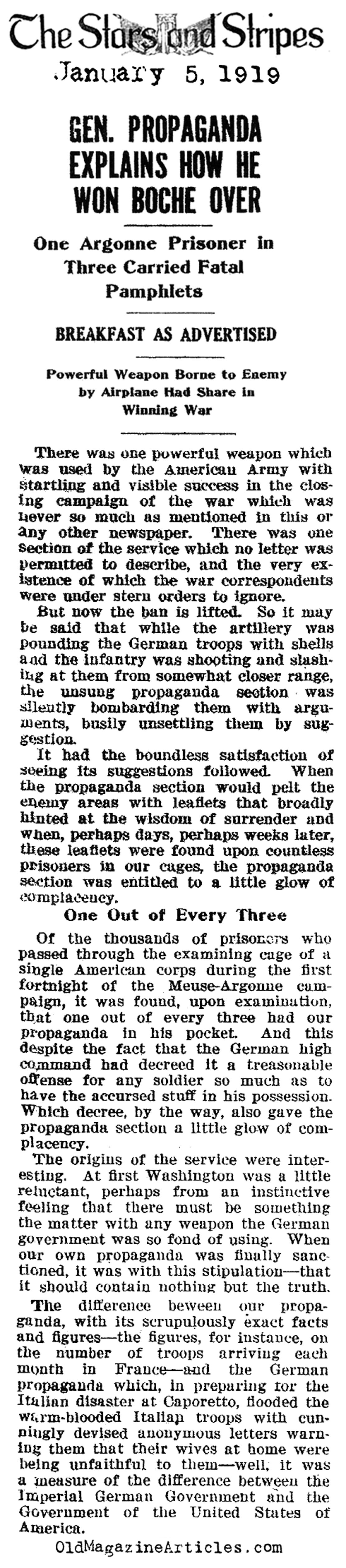 U.S. Propaganda Pamphlets Dropped on the Hun (The Stars and Stripes, 1919)