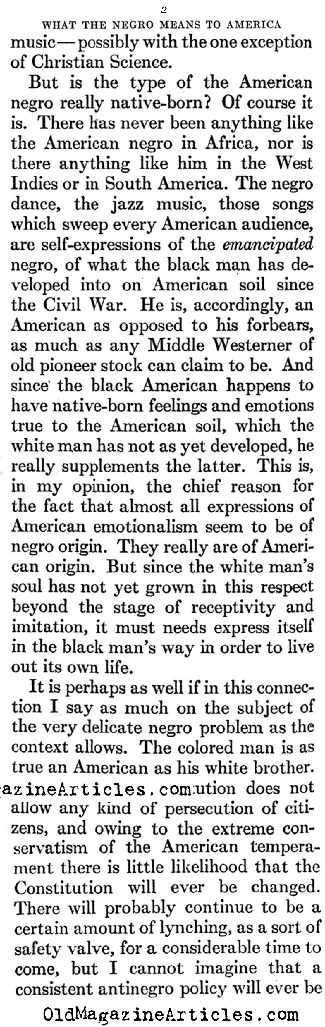 ''What the Negro Means to America'' (Atlantic Monthly, 1929)