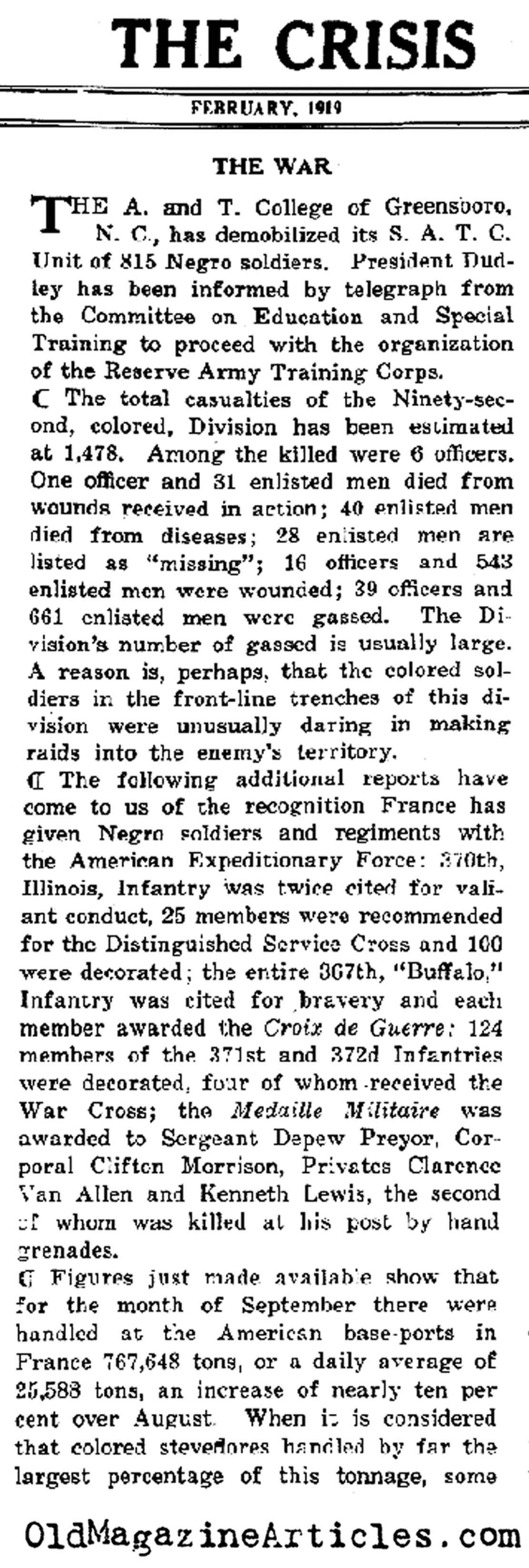 Assorted Home-Front News   (The Crises, 1919)