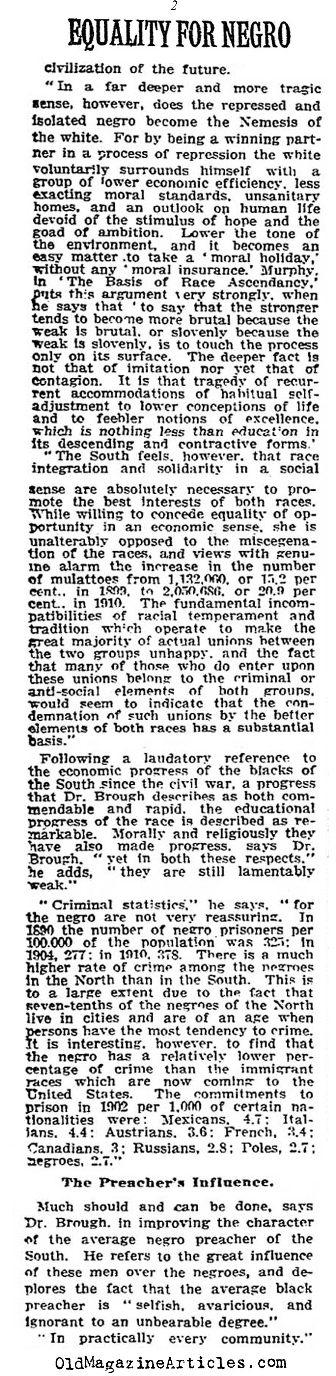 Brough Called Out for Racial Parity (New York Times, 1915) 