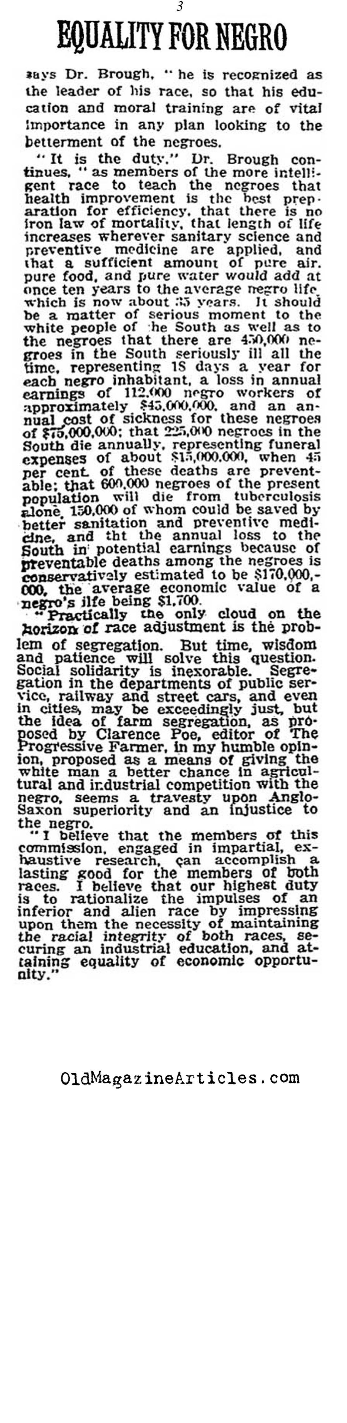 Brough Called Out for Racial Parity (New York Times, 1915) 