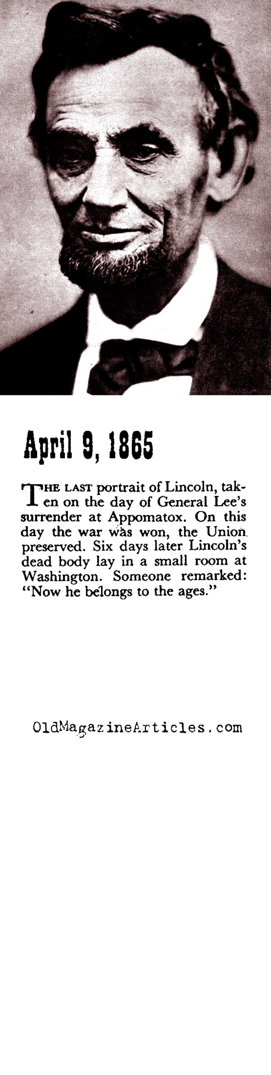 The Age Progression of President Lincoln (Coronet Magazine, 1945)