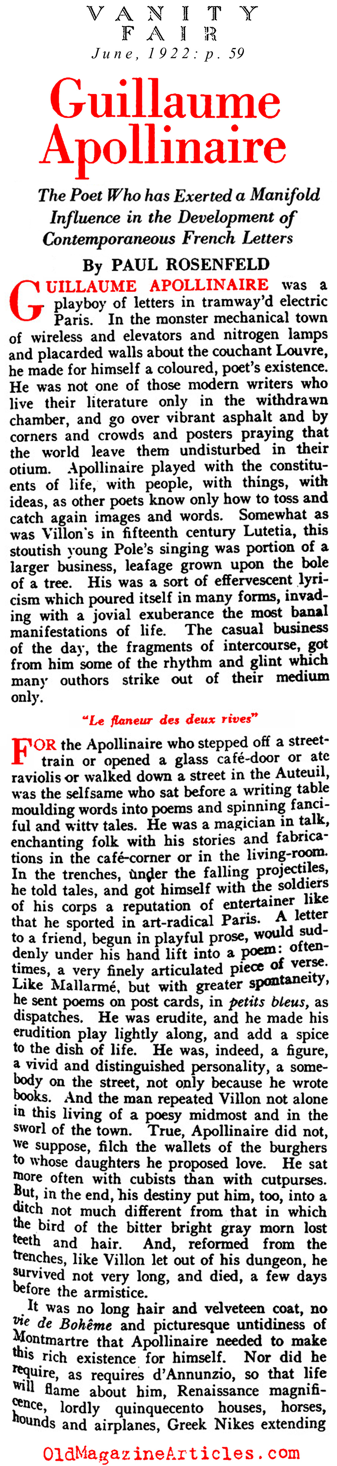 A Profile of Guillaume Apollinaire (Vanity Fair, 1922)