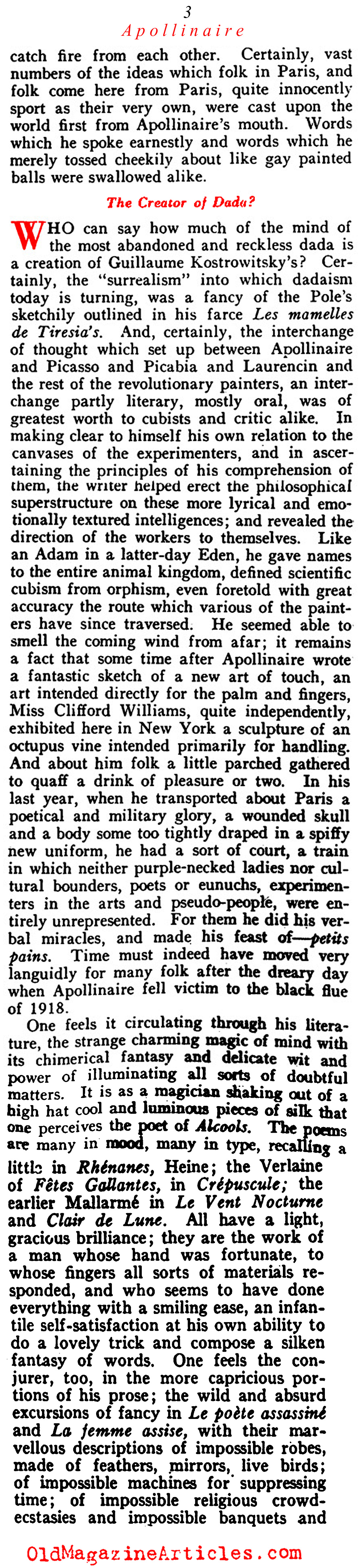 A Profile of Guillaume Apollinaire (Vanity Fair, 1922)