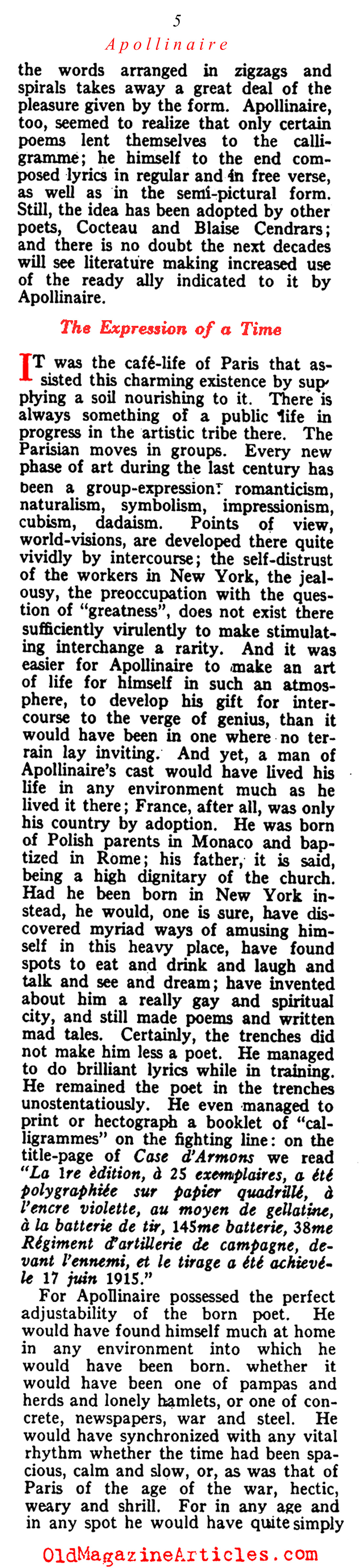 A Profile of Guillaume Apollinaire (Vanity Fair, 1922)