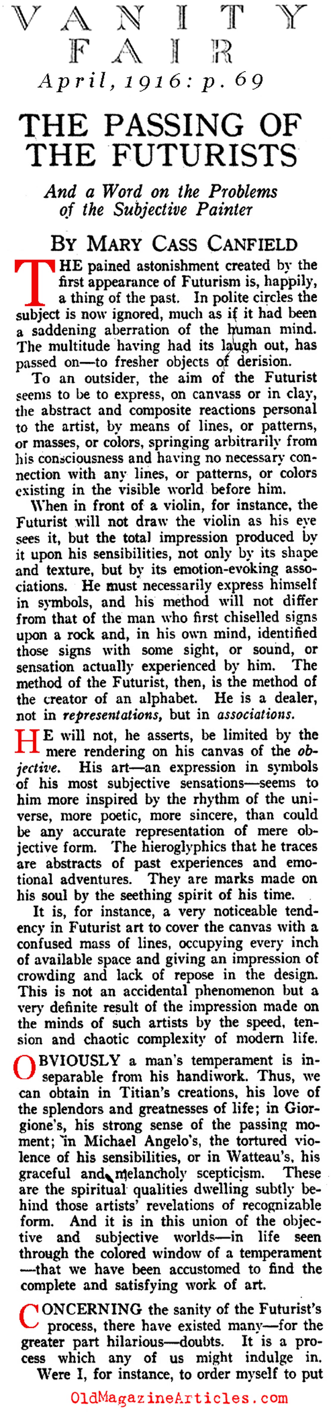 Harsh Words for the Futurists (Vanity Fair, 1916)