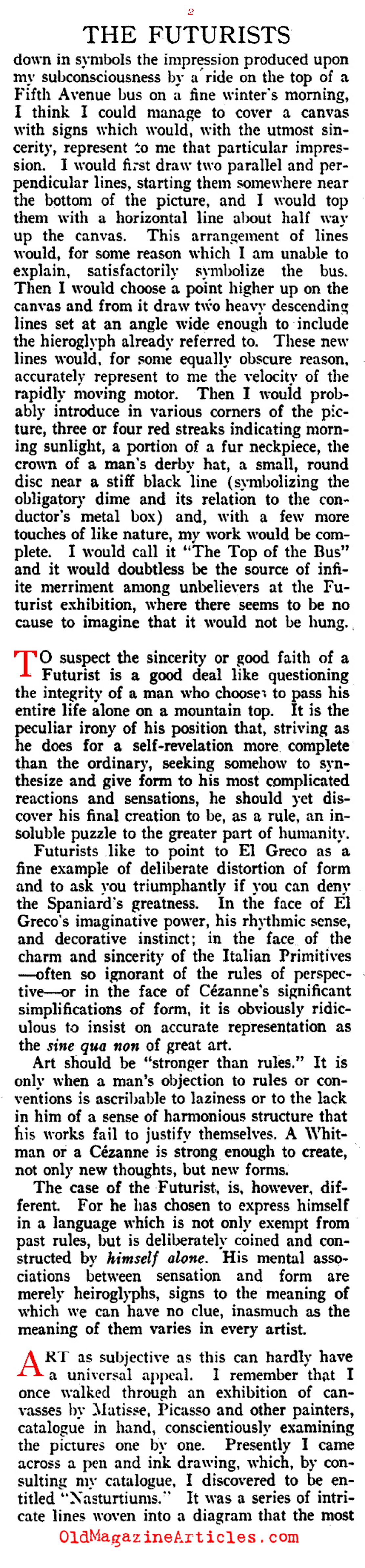 Harsh Words for the Futurists (Vanity Fair, 1916)