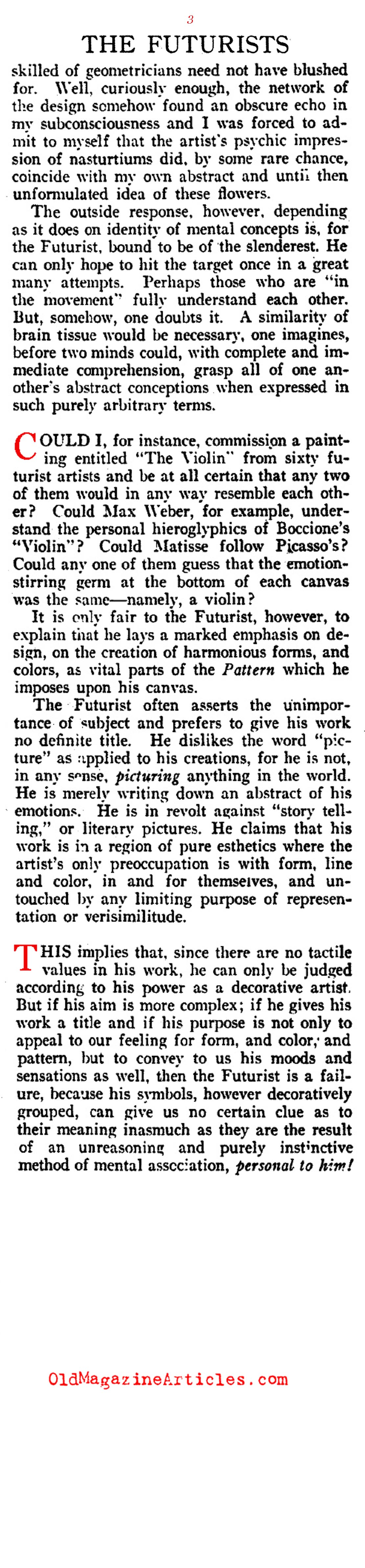 Harsh Words for the Futurists (Vanity Fair, 1916)