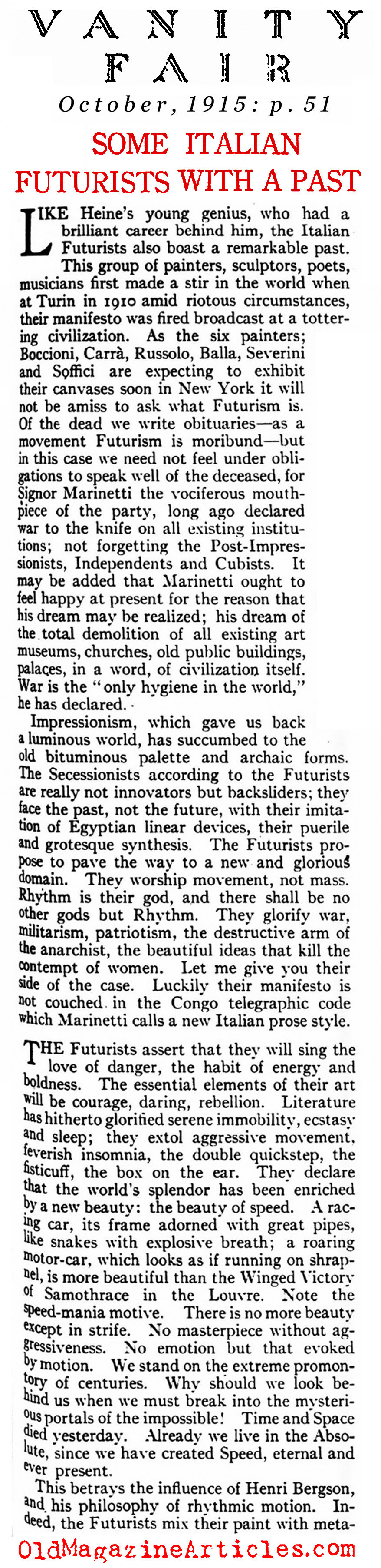 ''Some Italian Futurists with a Past'' (Vanity Fair Magazine, 1915)