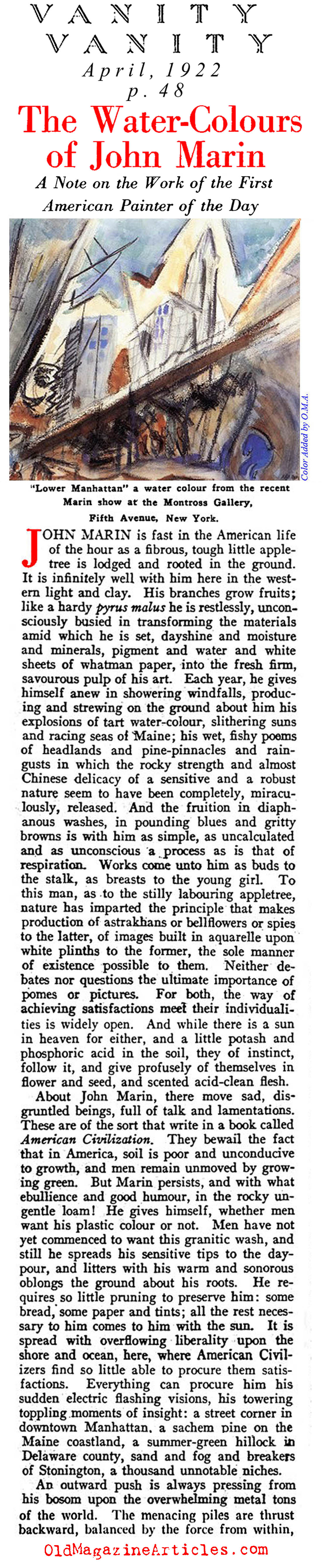 The Water-Colors of John Marin (VanityFair, 1922)