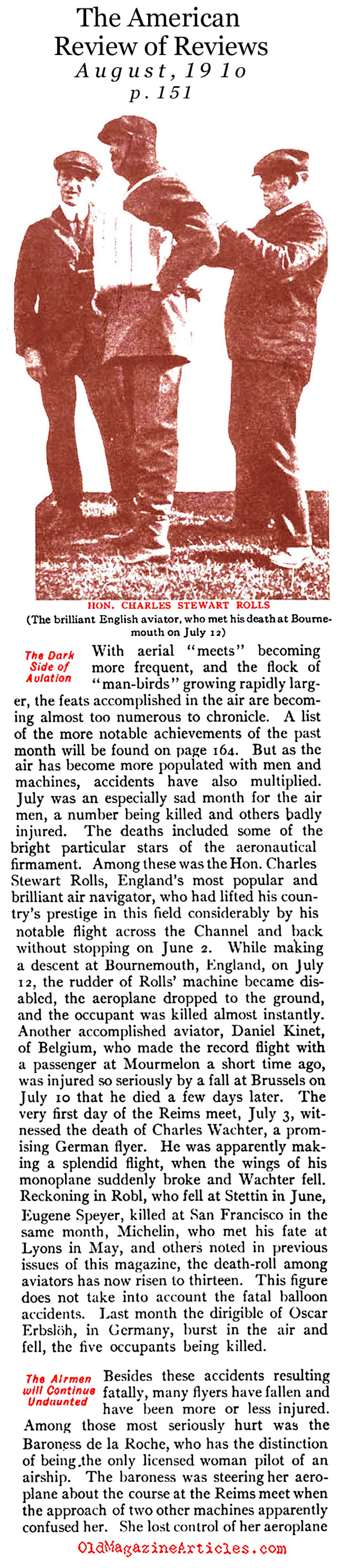 1910: Gains and Losses  in Aviation (The Review of Reviews, 1910)