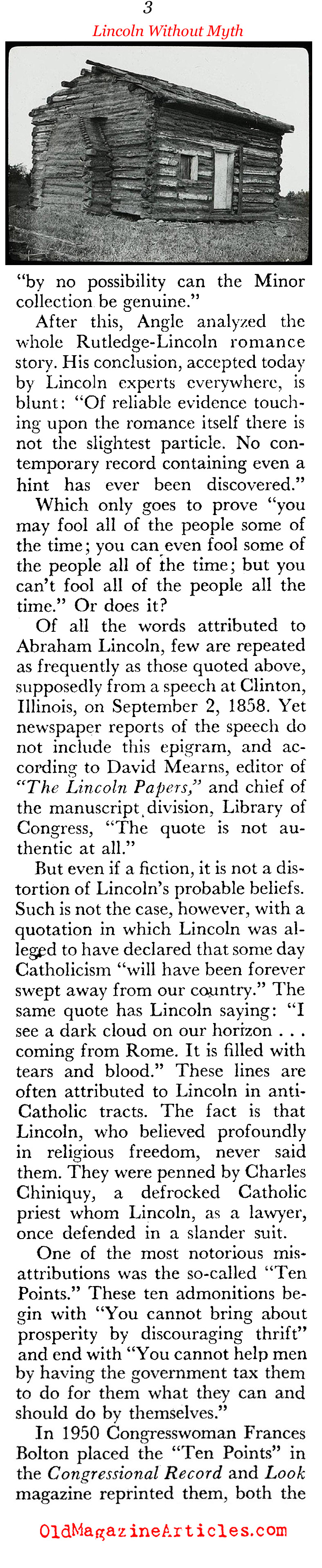 Lincoln Without the Myths (Coronet Magazine, 1961)