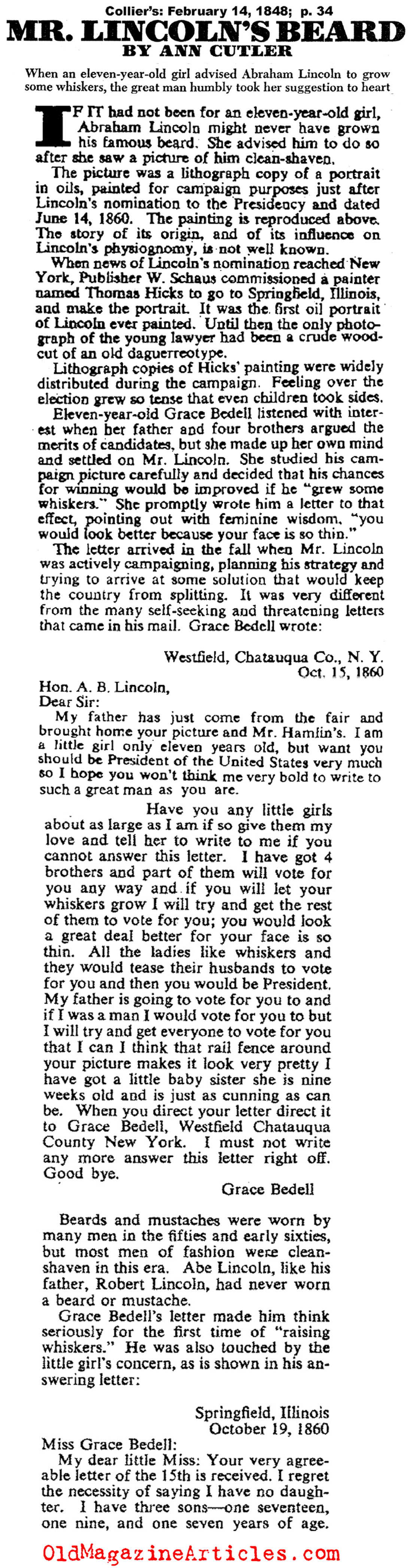 Did President Lincoln Really Need the Beard? (Collier's Magazine, 1948)