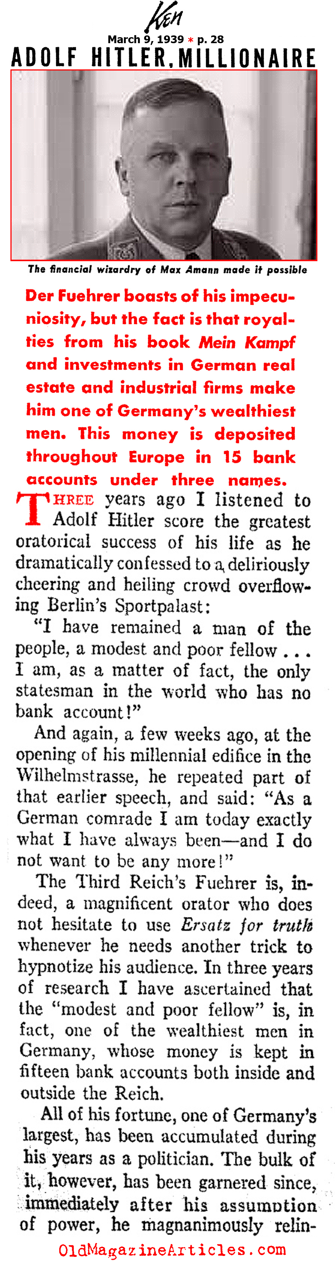 Adolf Hitler: Millionaire (Ken Magazine, 1939)