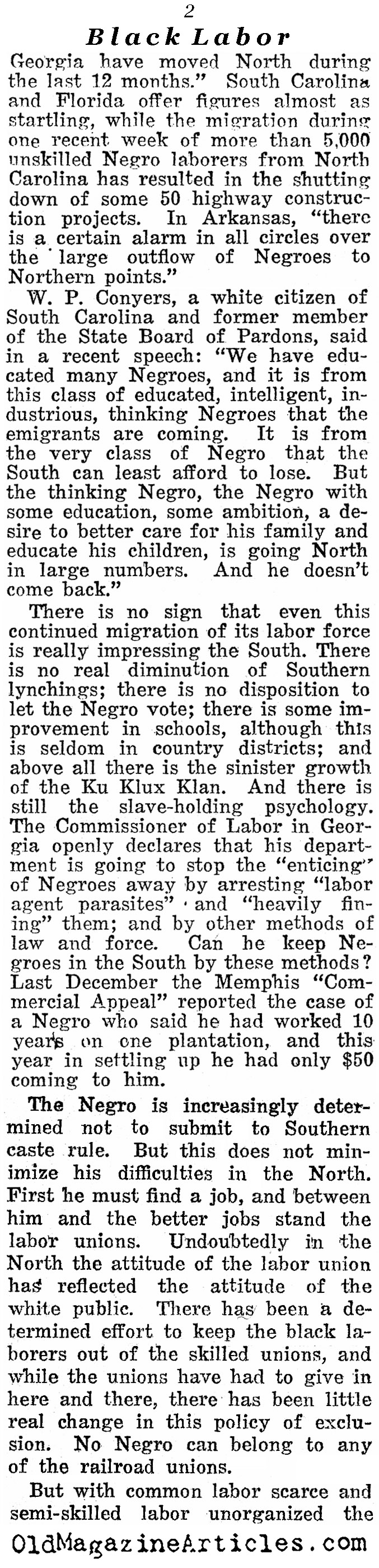W.E.B. DuBois on Black Labor (Reader's Digest, 1923)