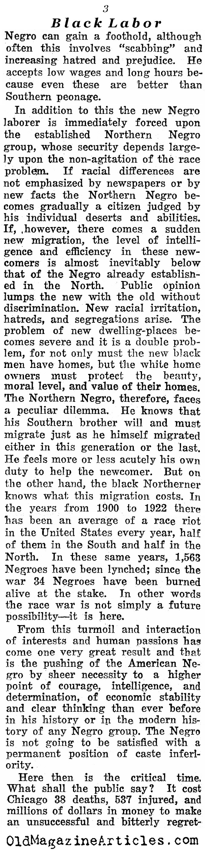 W.E.B. DuBois on Black Labor (Reader's Digest, 1923)