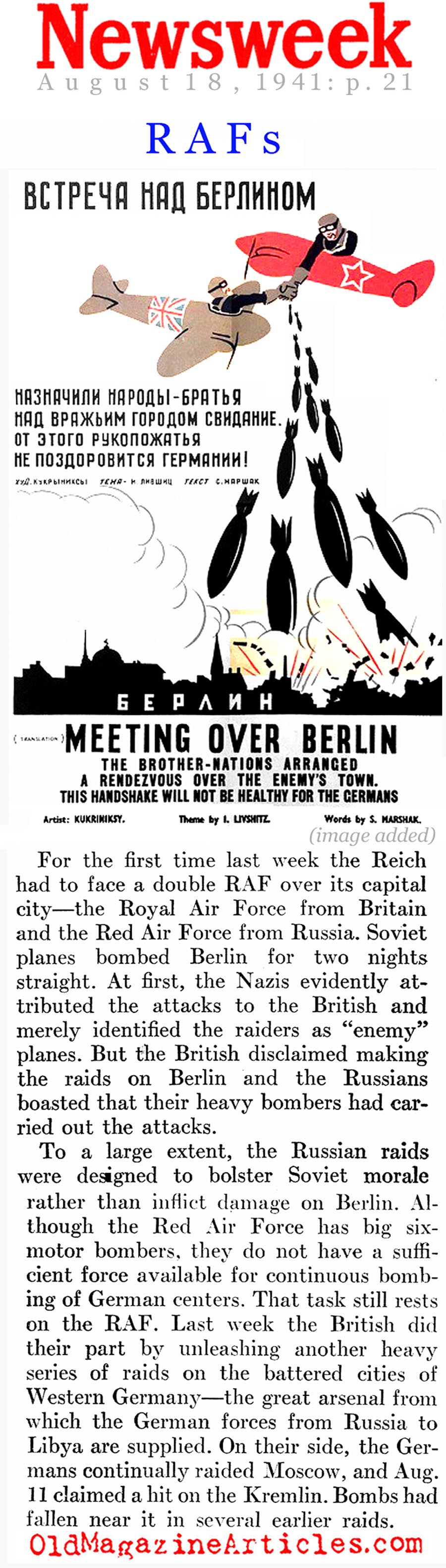 The Soviets Bombed Berlin, Too (Newsweek Magazine, 1941)