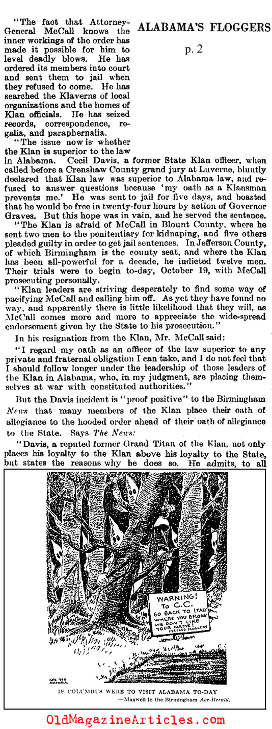 Alabama Klan Convictions  (Literary Digest, 1927)