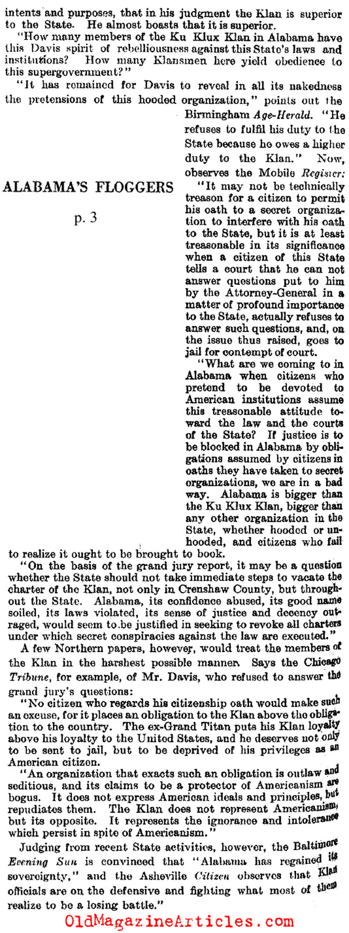 Alabama Klan Convictions  (Literary Digest, 1927)