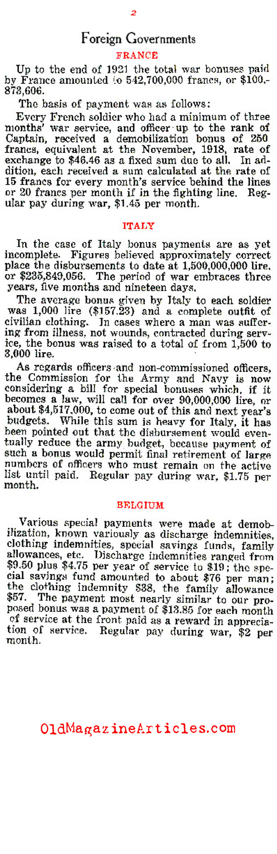 Compensation for Soldiers: How Much During the War? How Much After?<BR>( The Congressional Digest, 1922)