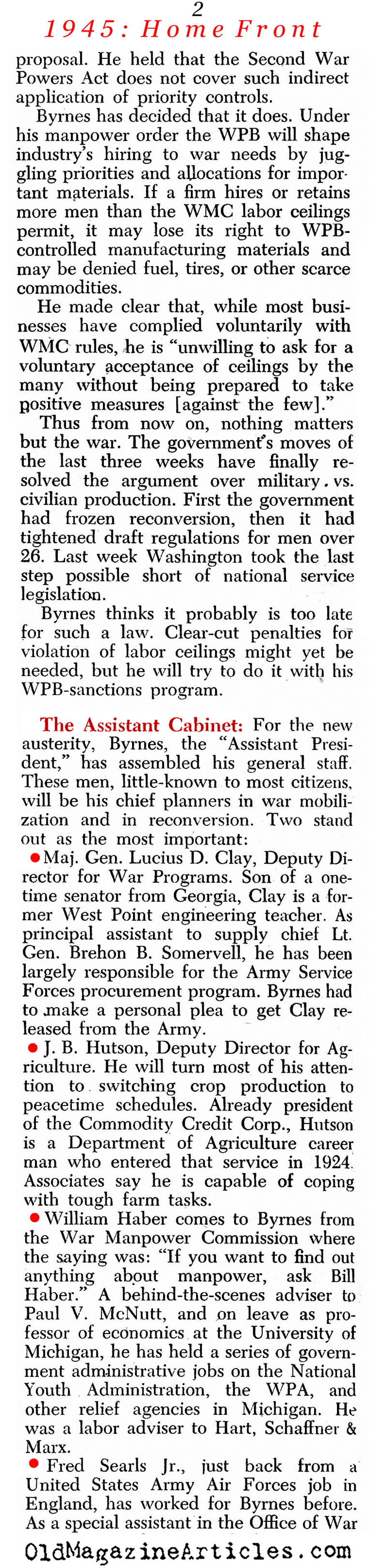 More Restrictions for 1945 (Newsweek Magazine, 1945)