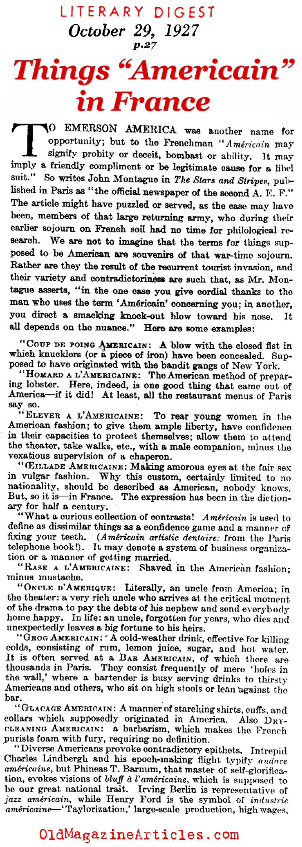 Things 'Americain' in France (Literary Digest, 1927)