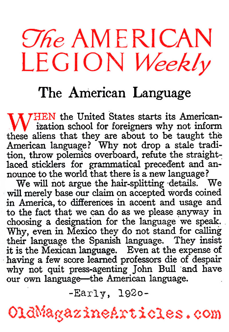 American English and American Identity (American Legion Weekly, 1920)
