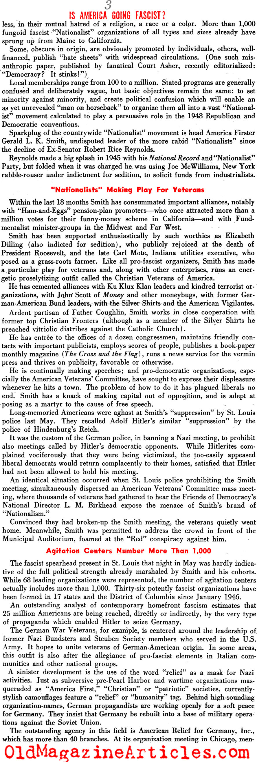 ''Is America Going Fascist?'' (See Magazine, 1946)