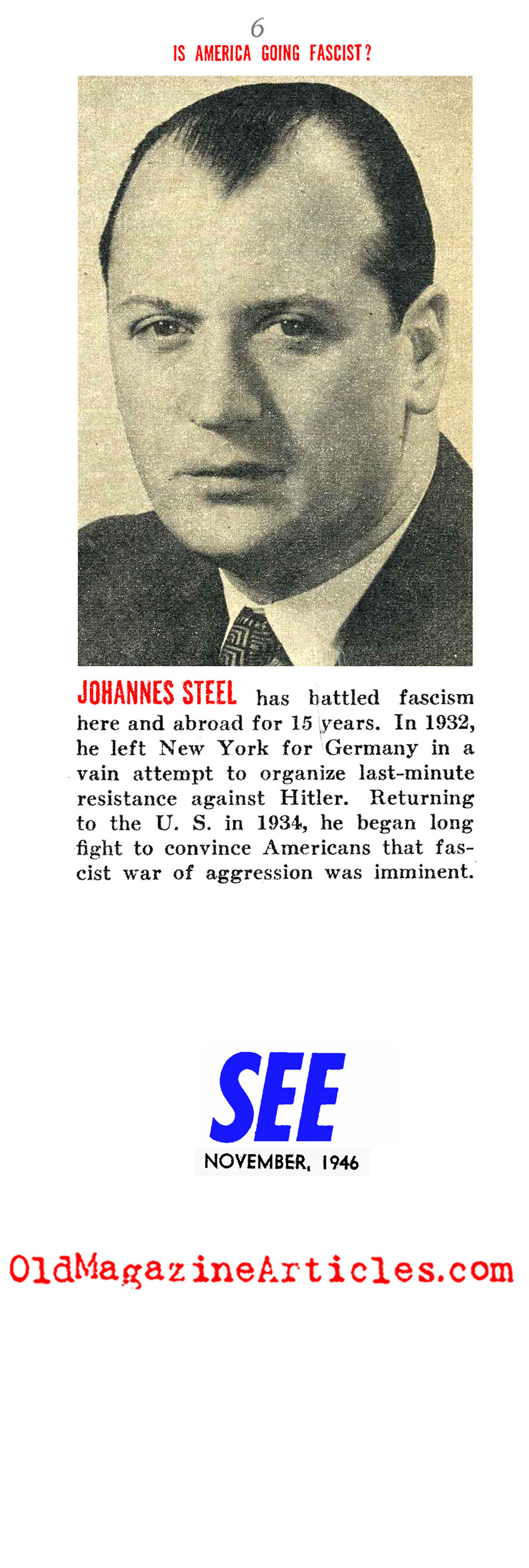 ''Is America Going Fascist?'' (See Magazine, 1946)