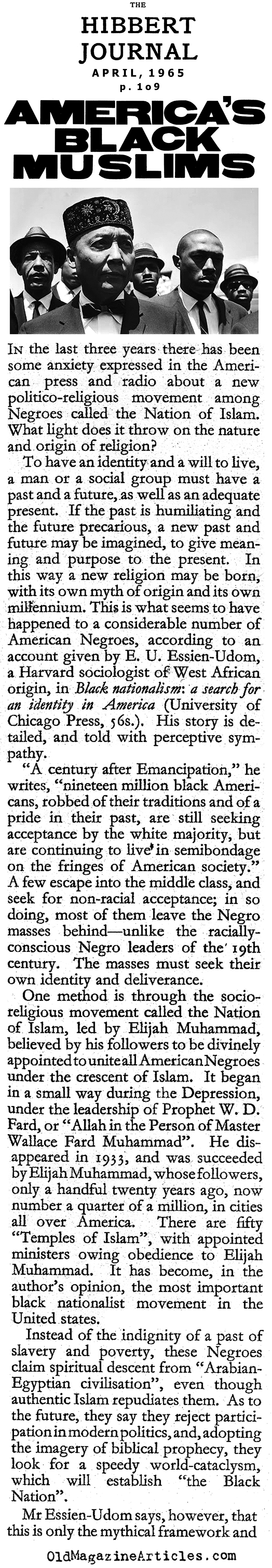 America's Black Muslims (The Hibbert Journal, 1965)