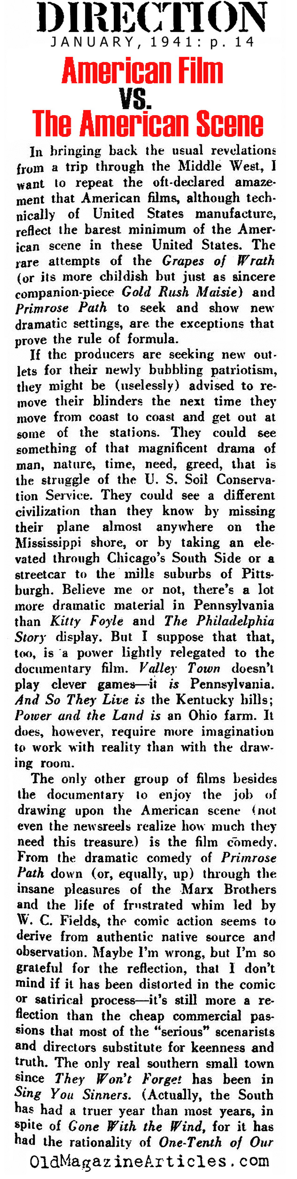 Thoughts on the American Films of 1941 (Direction Magazine, 1941)