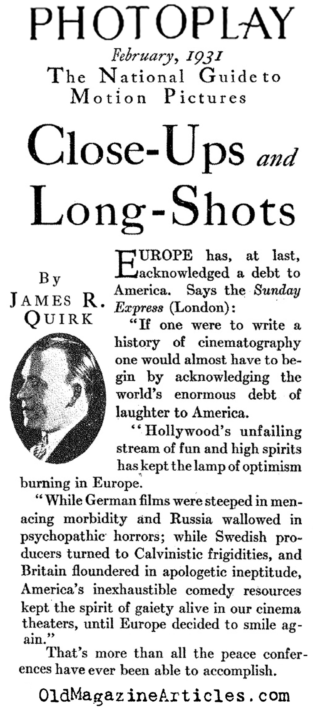 European Praise for American Silent Comedies (Photoplay Magazine, 1931)