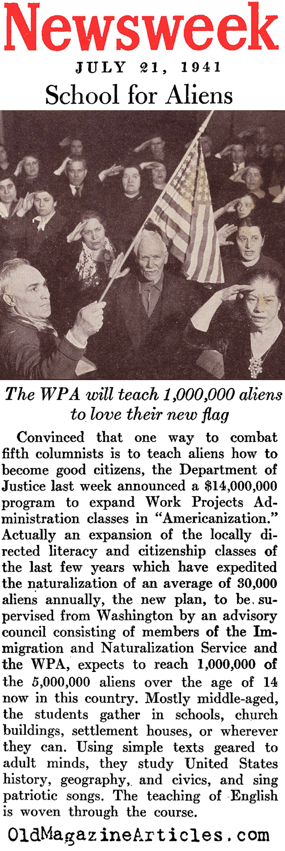 W.W. II-Era Immigrants and Americanization (Newsweek Magazine, 1941)