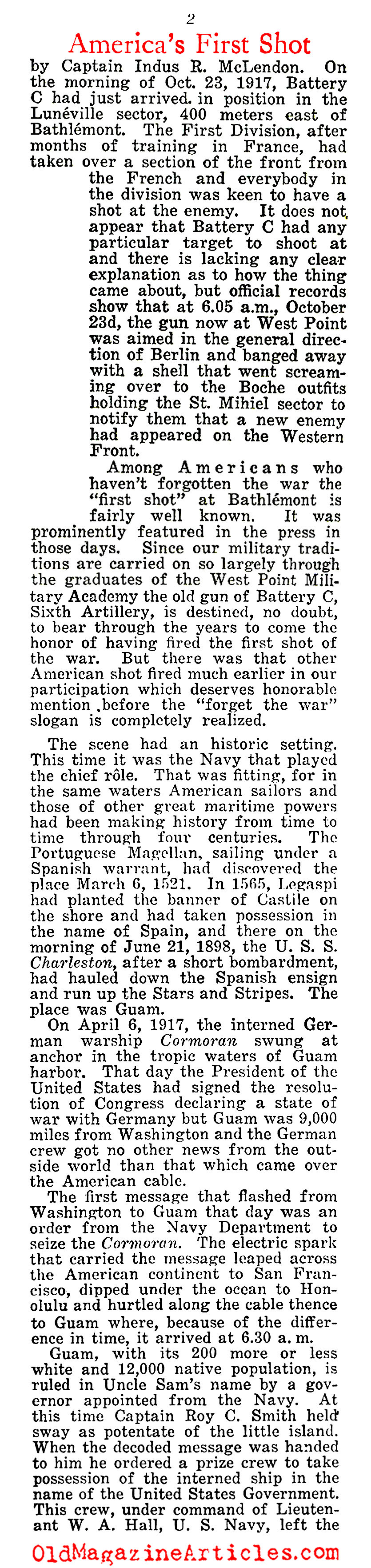 America's First Shot (Various Sources, 1917 - 1937)