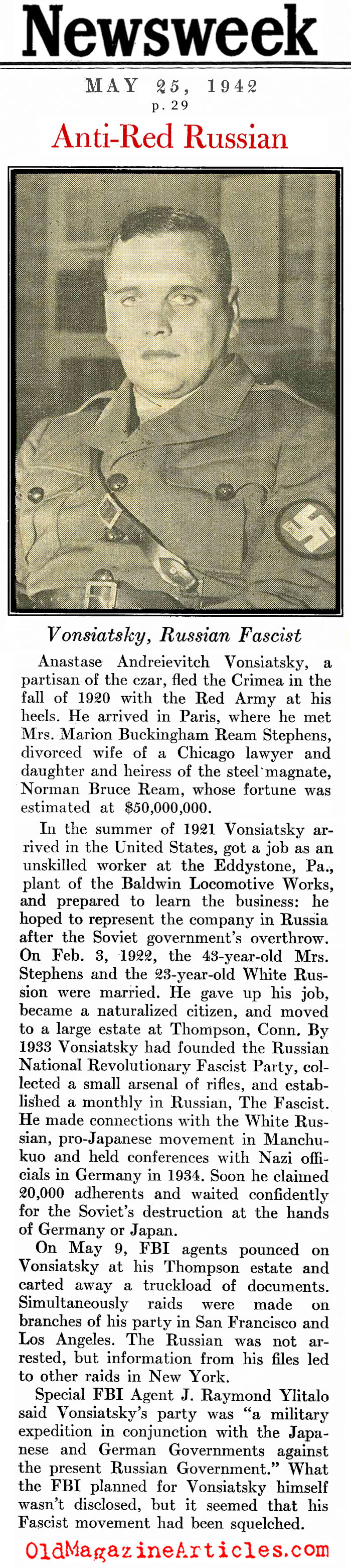 The White Russian Fascist In America (Newsweek Magazine, 1944)