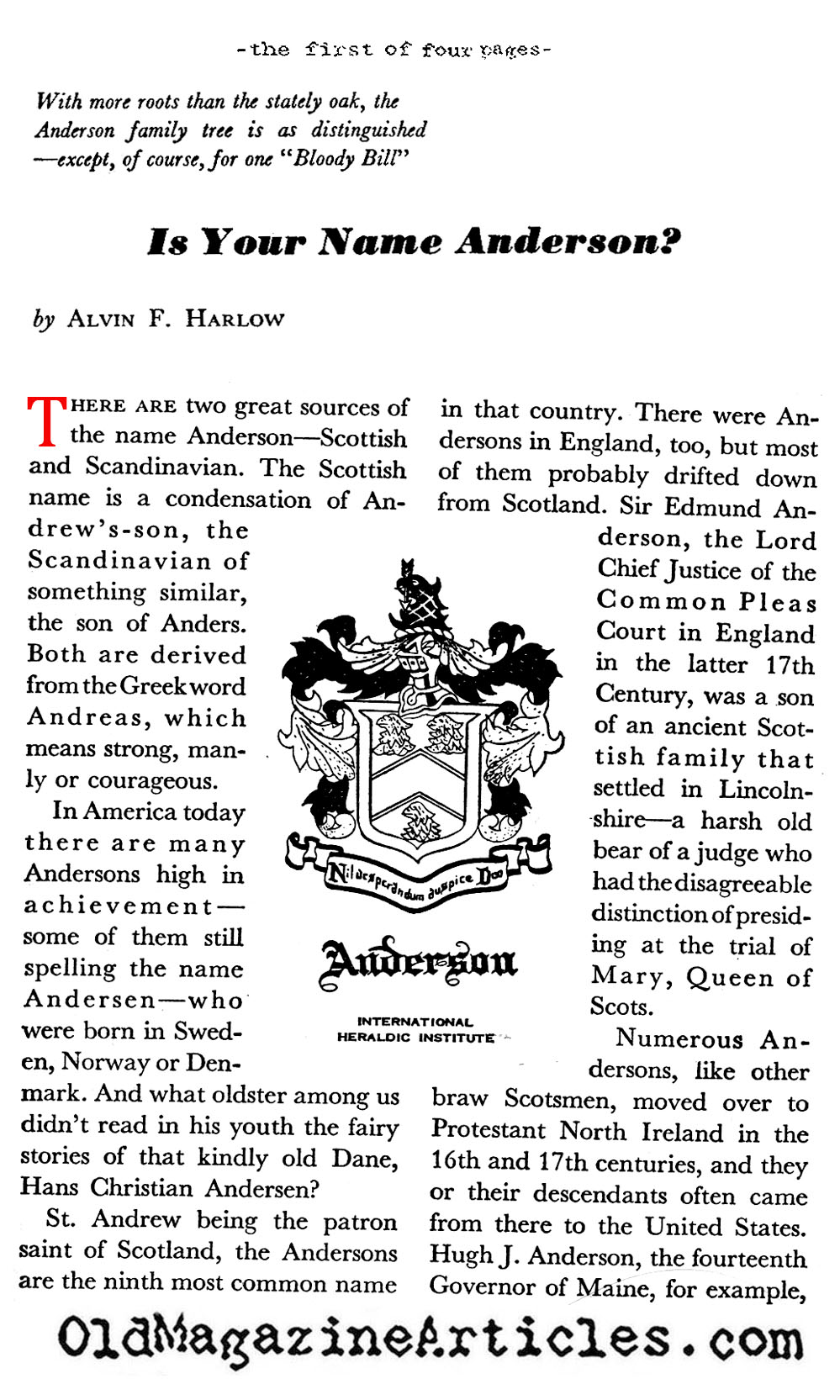 The Anderson Family History (Coronet Magazine, 1941)