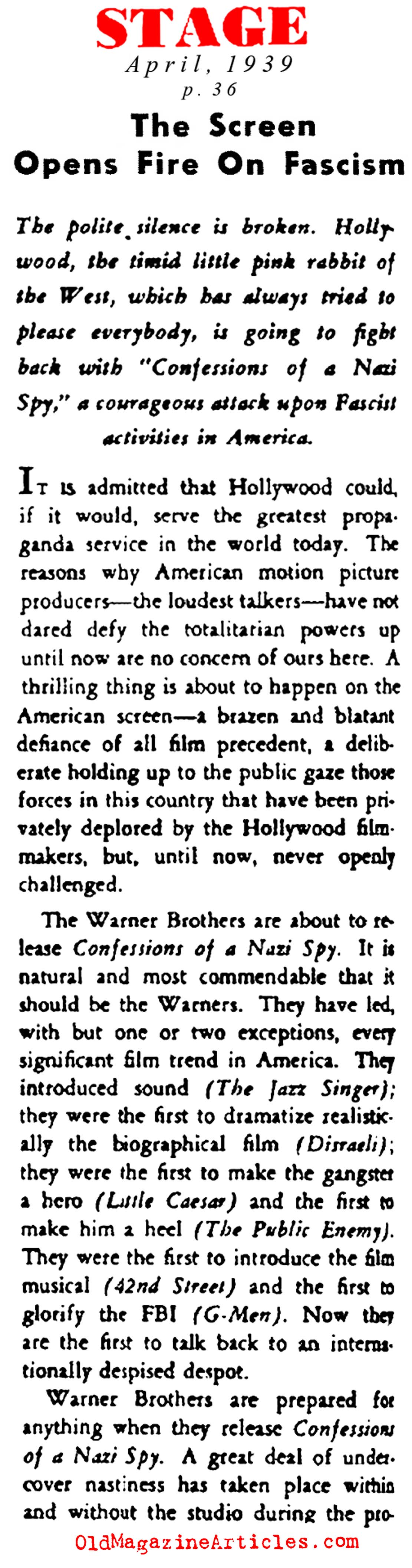 Warner Brothers Opens Fire on Nazi Germany (Stage Magazine, 1939)
