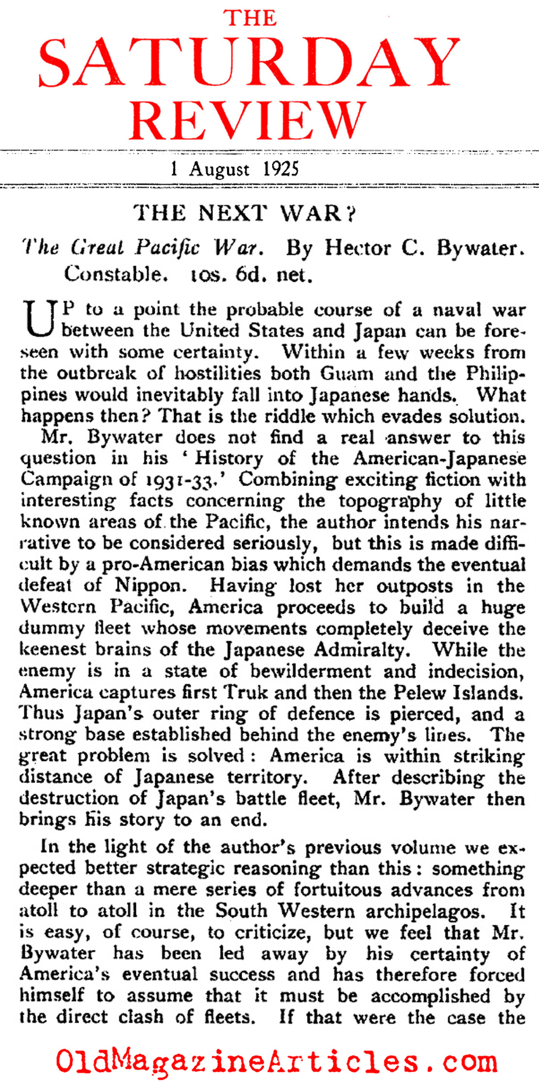Anticipating the War with Japan (The Saturday Review, 1925)