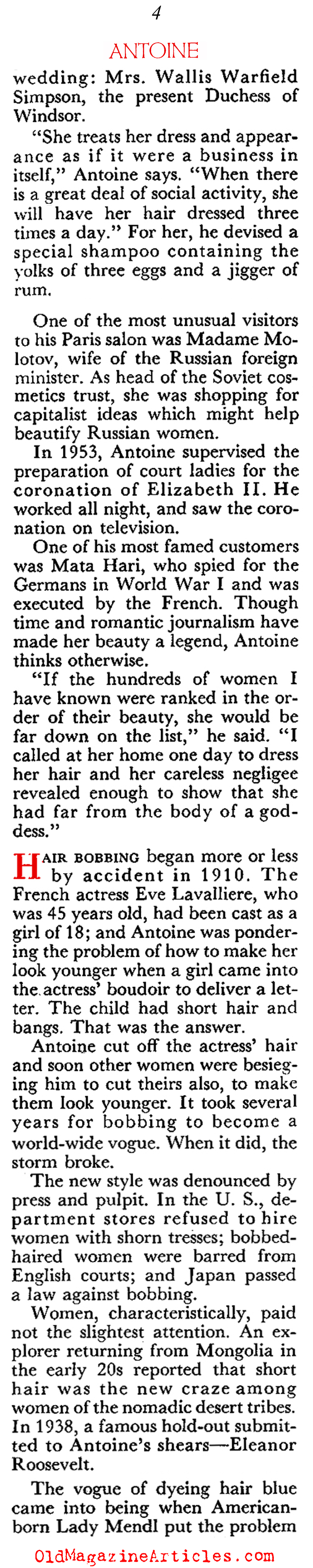 The First Celebrity Hairdresser (Coronet Magazine, 1955)