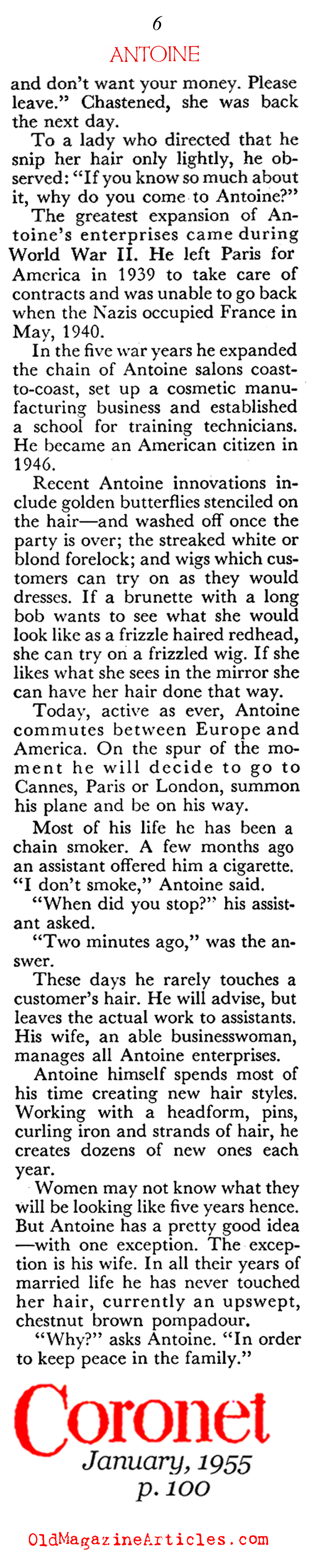 The First Celebrity Hairdresser (Coronet Magazine, 1955)