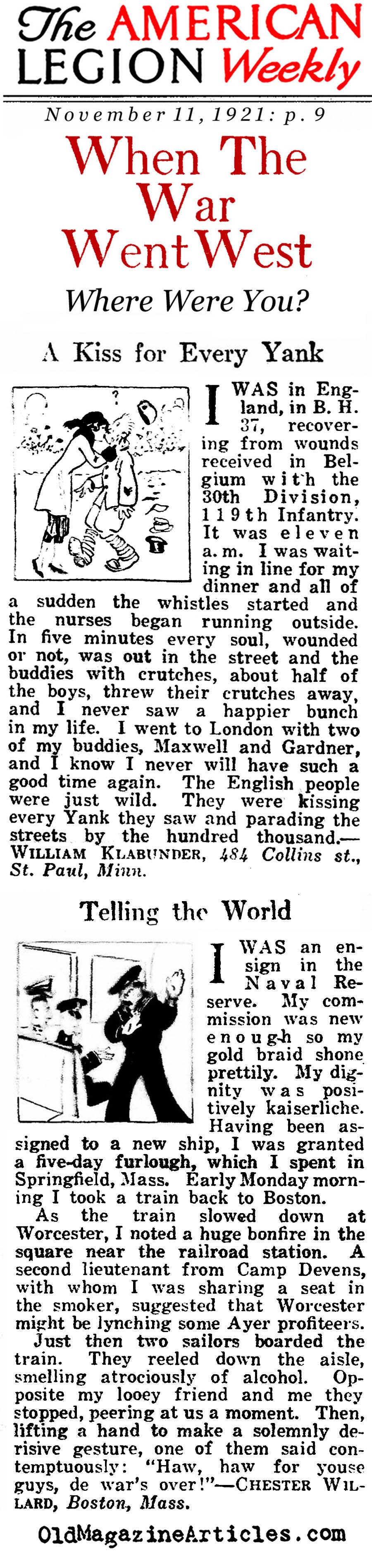 Where Were You When You Heard of The Armistice? (American Legion Weekly, 1921)