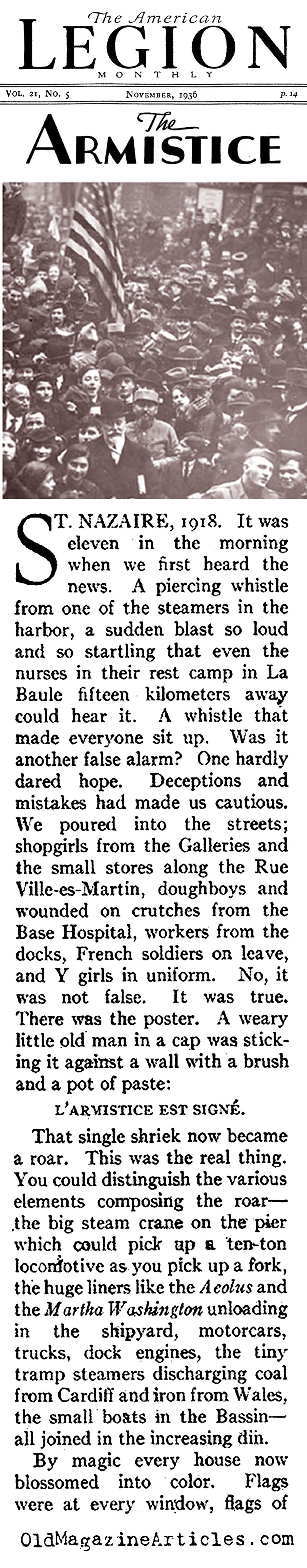 1918: An Armistice Remembrance (American Legion Monthly, 1936)