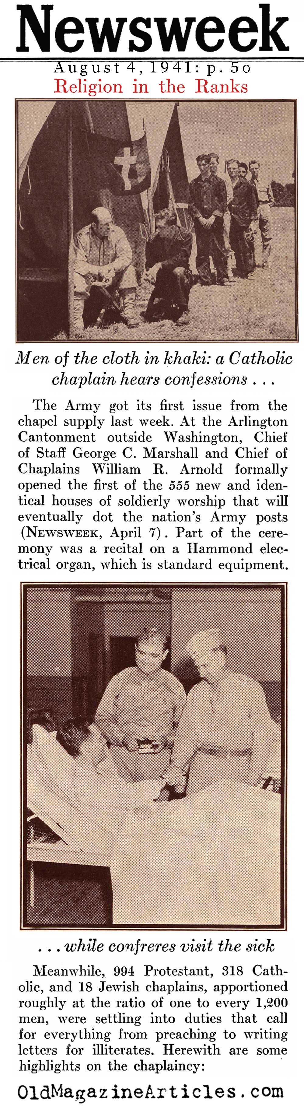 ''Religion In The Ranks'' (Newsweek Magazine, 1941)