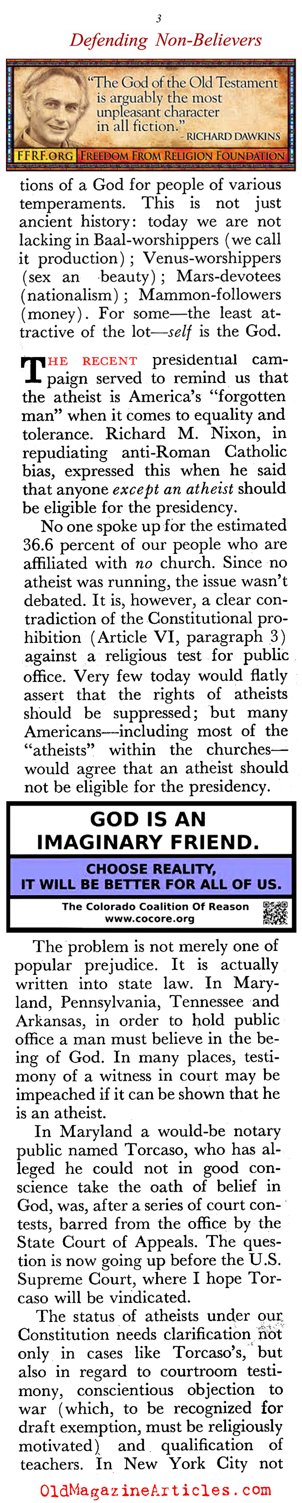 A Christian Defends Atheists (Coronet Magazine, 1961)