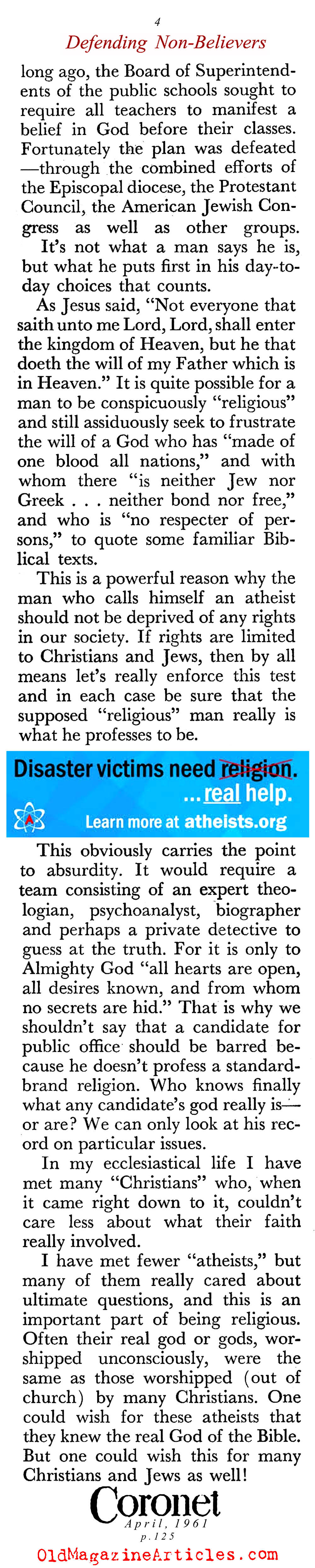 A Christian Defends Atheists (Coronet Magazine, 1961)