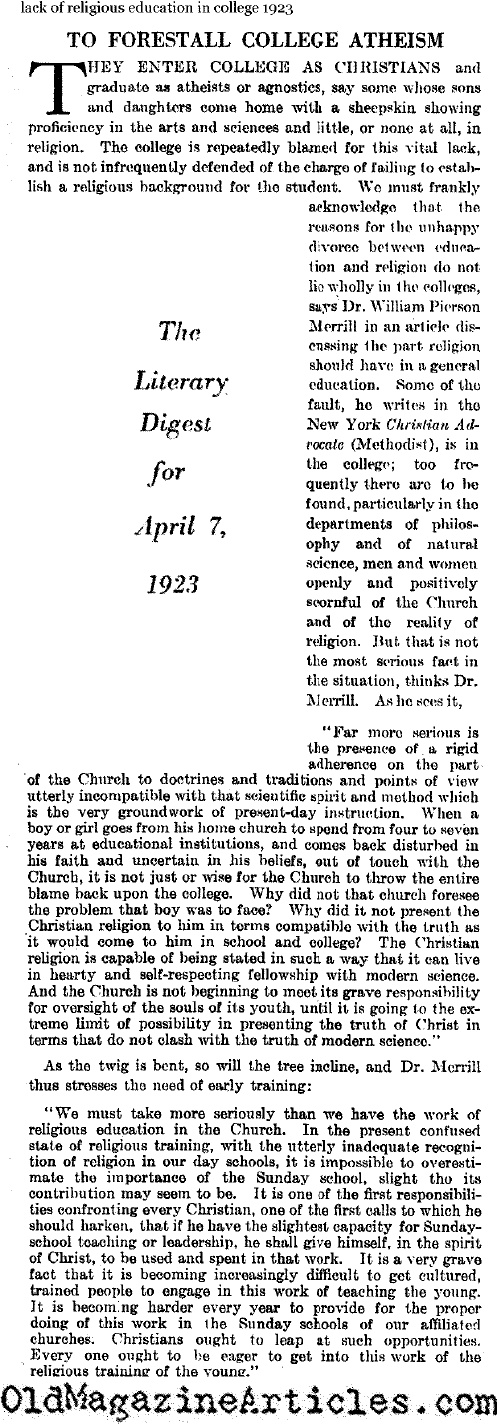 The Lure of College Atheism...(The Literary Digest, 1923)