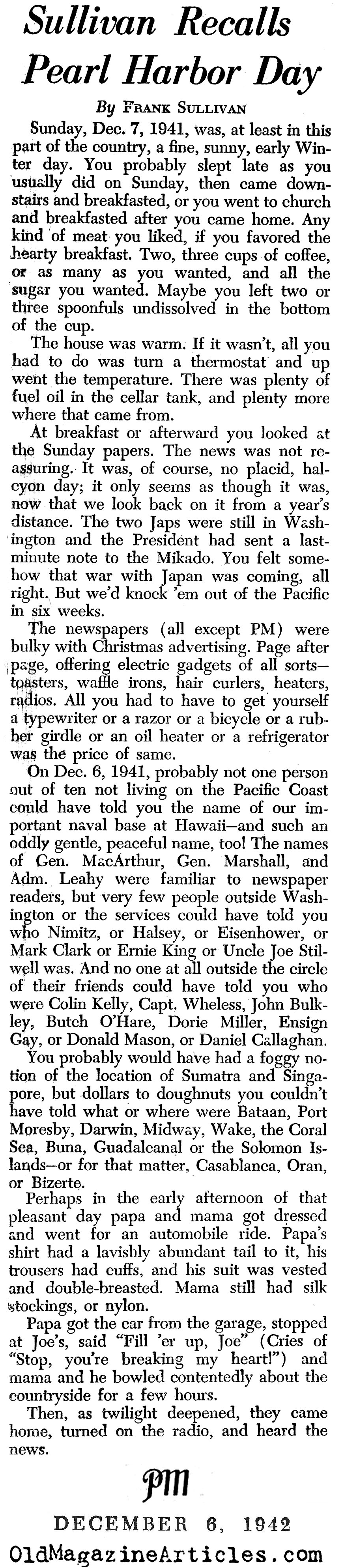 A Pearl Harbor Day Recollection (PM Tabloid, 1942)