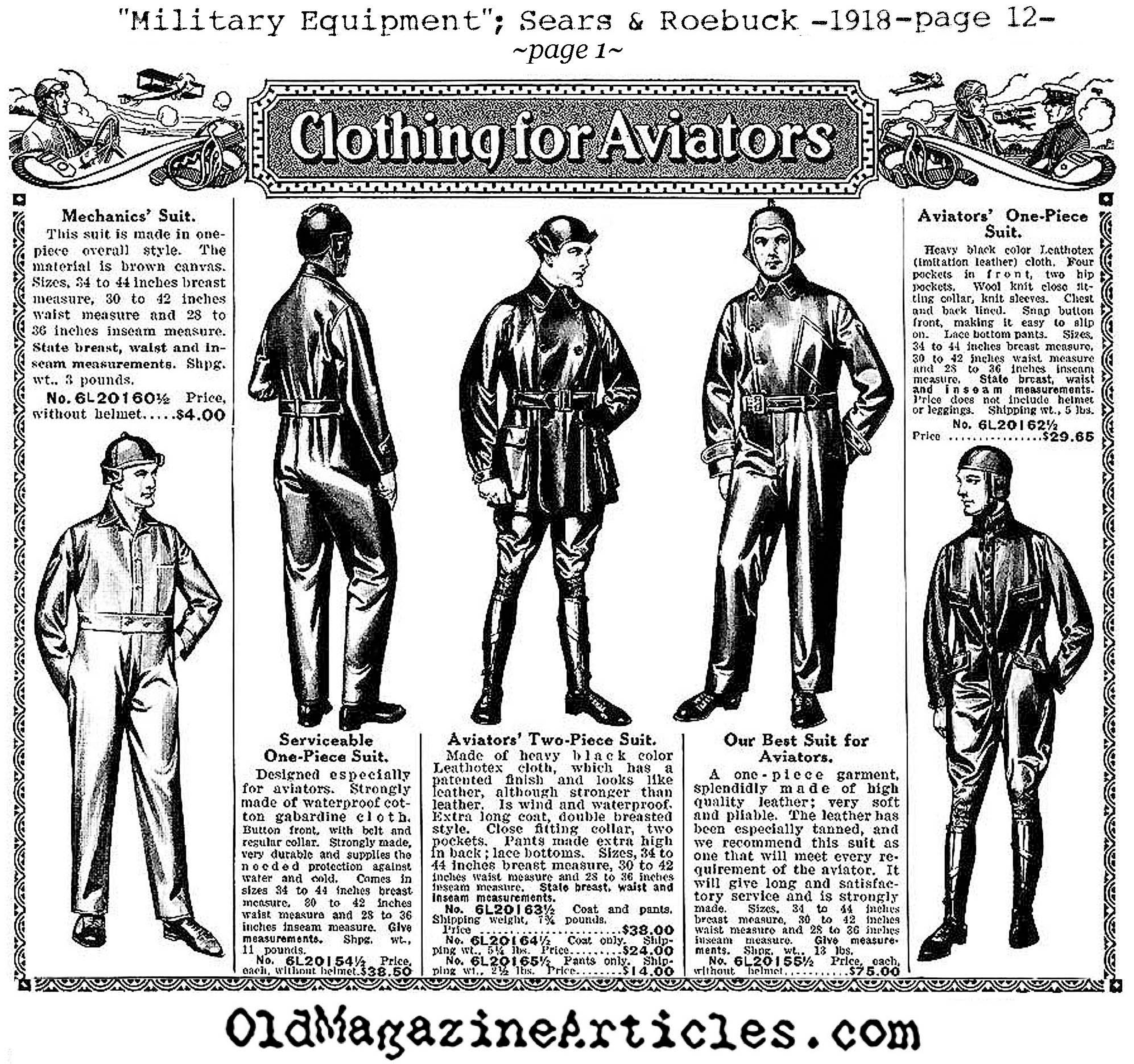 Clothing for Aviators (Sears and Roebuck, 1918)