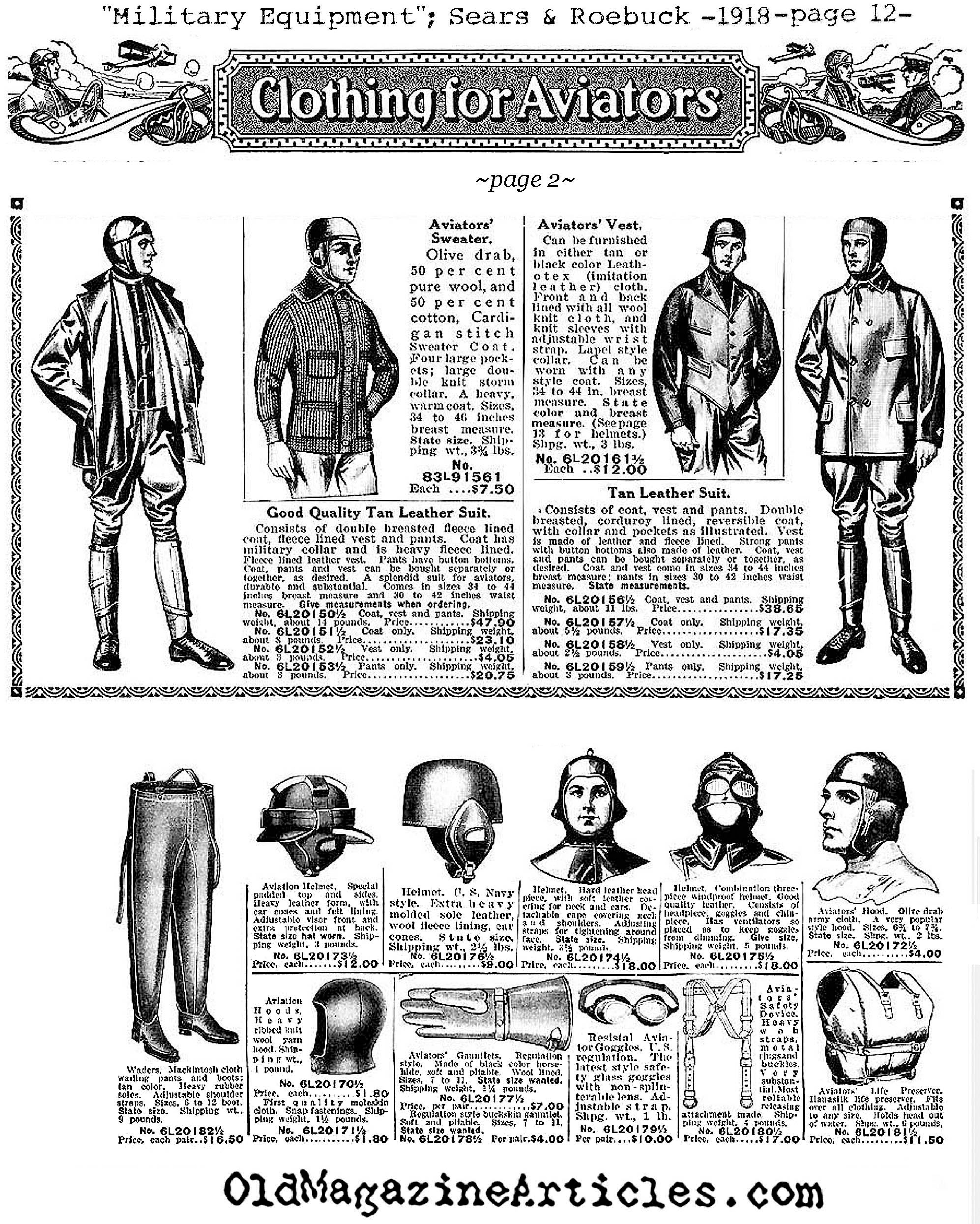 Flight Clothing for Aviators  (Sears and Roebuck, 1918)