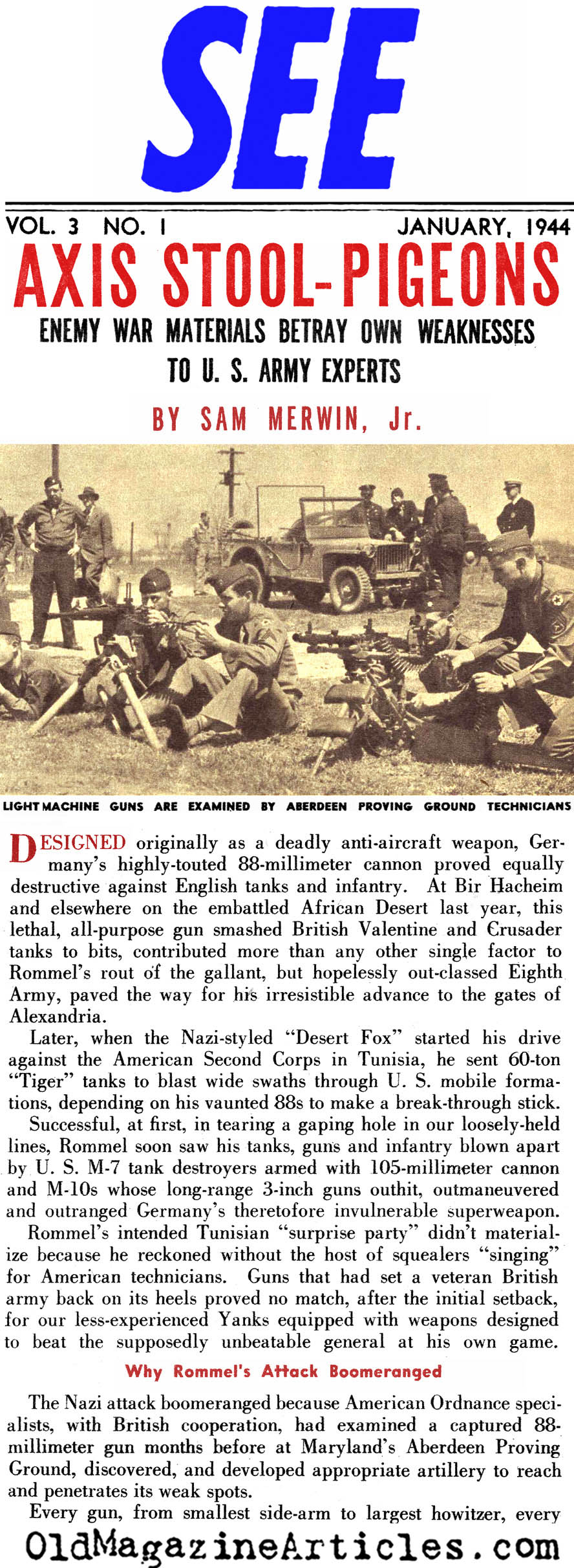 Examining Axis War Material (See Magazine, 1944)